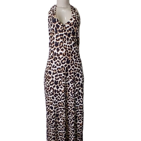 No Boundaries Halter Maxi Leopard Dress Size Large (NTW) - Picture 3 of 8